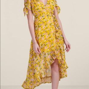 Francescas Yellow Floral Wrap High Low Dress
